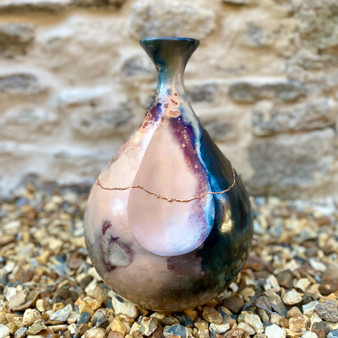 Large Swan Neck Vase with kintsugi , Barrel-fired ceramic by David Pointer, Grange Gallery, Dorset