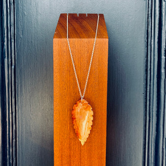 Amboyna, real wood veneer and sterling silver pendant designed and made by Jason and Esme, Grange Gallery, Dorset.