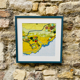 Anvil Point Lighthouse, Durlston - Isle of Purbeck . Original fabric and thread textile map by Laura's Textisle