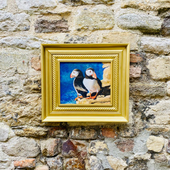 Two Puffins, original painting by Cliff Towler, Grange Gallery, Dorset