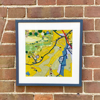 Corfe Castle V, Dorset. Original fabric and thread textile map by Laura's Textisles