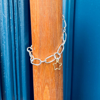 Oval Link  Star Pendant Silver Bracelet by Adjoua Designs,  Grange Gallery, Wareham Dorset.