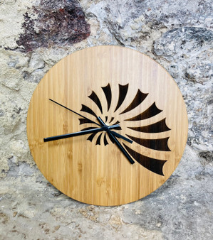 Ammonite, Oak Clock designed and made by Jason and Esme, Grange Gallery, Dorset