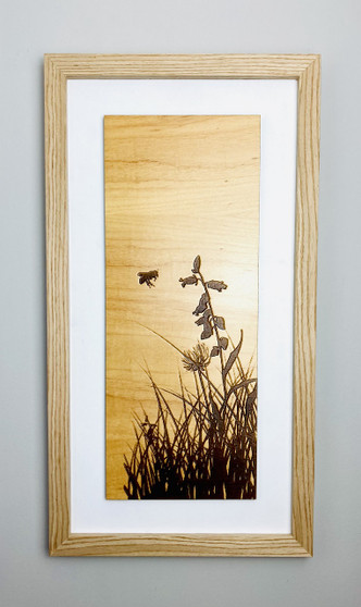 Bee in Field, engraving on Maple framed in Oak