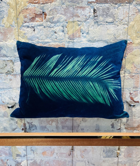 Fern Square Handmade Cushion - Navy & Turquoise