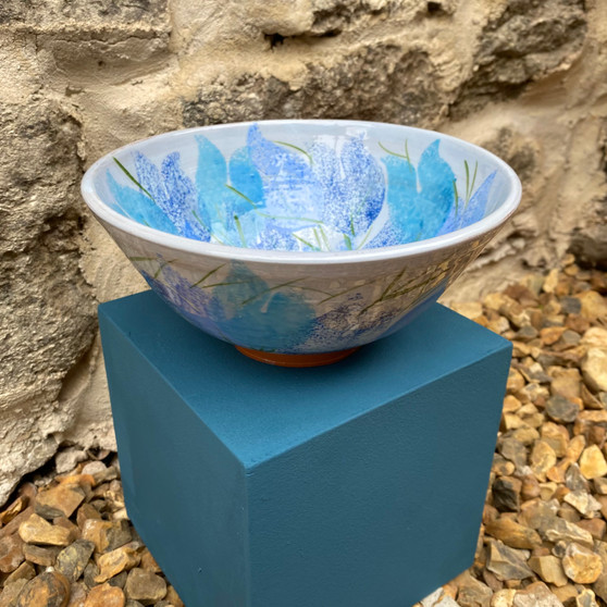 Blue Tulips Bowl - Ceramic designed and made by Jane Elmer-Smith,  Grange Gallery, Dorset
