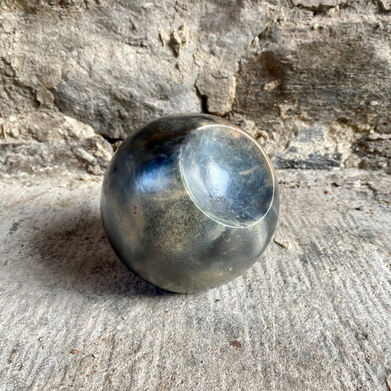 Smokey Spherical Sculpture, Barrel-fired ceramic by David Pointer, Grange Gallery, Dorset