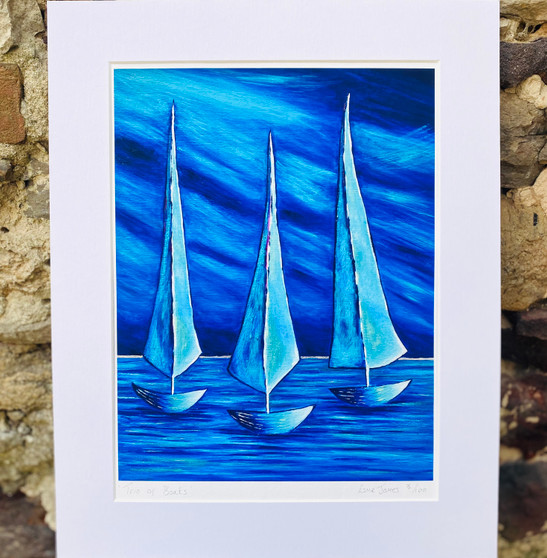 Trio of Boats, limited edition signed print by Esme James , Grange Gallery, Dorset