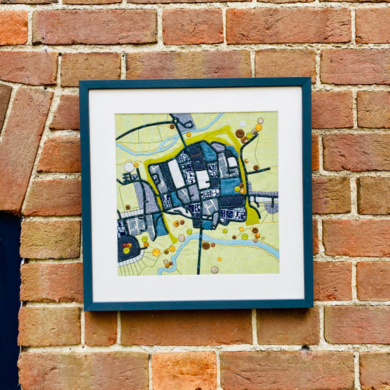Wareham VI, Dorset. Original fabric and thread textile map by Laura's Textisles