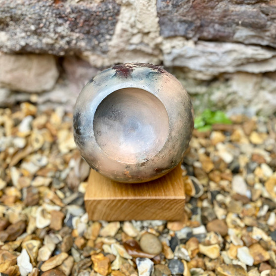 Cosmos Sphere Sculpture, Barrel-fired ceramic by David Pointer, Grange Gallery, Dorset