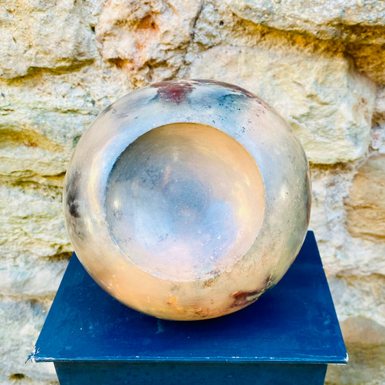 Cosmos Sphere Sculpture, Barrel-fired ceramic by David Pointer, Grange Gallery, Dorset