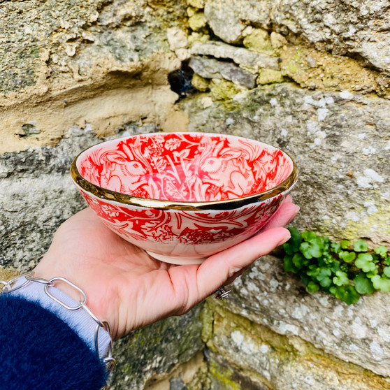 Hare Bowl  with Gold Lustre - Ceramic designed and made by Jane Elmer-Smith,  Grange Gallery, Dorset
