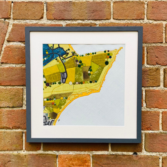 Ballard Down, Purbeck . Original fabric and thread textile map by Laura's Textisles