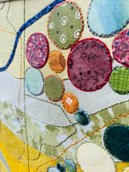 Anvil Point Lighthouse, Durlston - Isle of Purbeck . Original fabric and thread textile map by Laura's Textisle