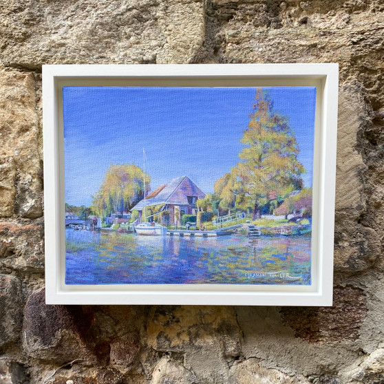 Tythe Barn, River Frome , Wareham , original painting by Graham Towler, Grange Gallery, Dorset