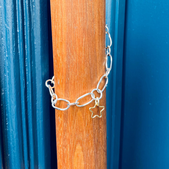 Oval Link  Star Pendant Silver Bracelet by Adjoua Designs,  Grange Gallery, Wareham Dorset.
