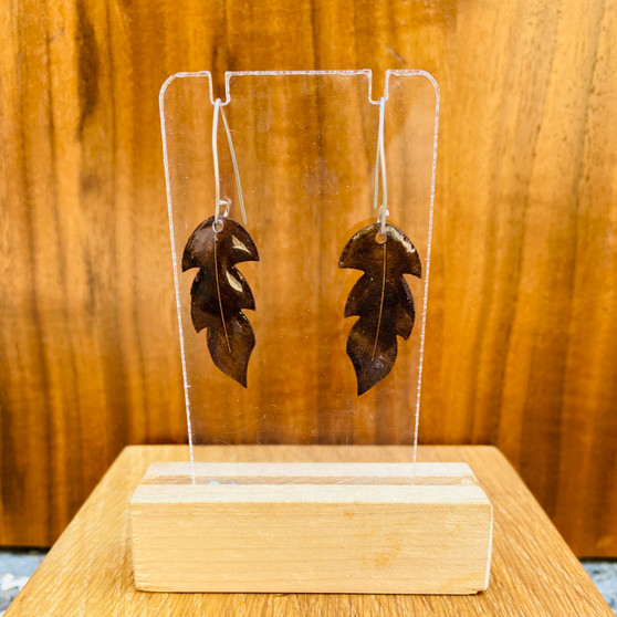 Leaf earrings, designed and made by Jason and Esme at the Grange Gallery workshop, Wareham, Dorset.