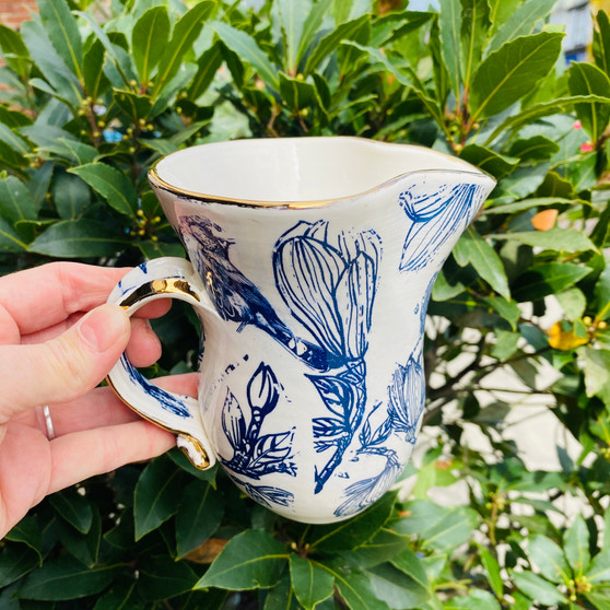 Blue Print Jug  - Ceramic designed and made by Jane Elmer-Smith,  Grange Gallery, Dorset