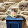 Ceramic jug, with  hand printed flowers on a white glaze by Jane Elmer-Smith, Grange Gallery