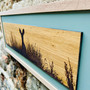 Peeping Deer, engraving on Oak, designed and made by Jason and Esme at Grange Gallery, Dorset