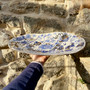 Platter with a Blue and White Glaze and a Gold Lustre finish  designed and made by Jane Elmer-Smith,  Grange Gallery, Dorset