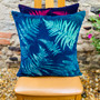 Multi Fern Square Velvet Cushion - Navy & Turquoise by Aline Johnson, Grange Gallery, Dorset