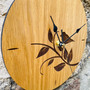 Bird on a Branch, engraved Oak wooden clock by Esme and Jason, Grange Gallery, Dorset