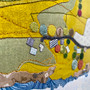Lulworth Cove Cliffs and Stair Hole, Purbeck, Dorset. Original fabric and thread textile map by Laura's Textisles