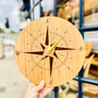 Compass, engraved Oak wooden clock by Esme and Jason, Grange Gallery, Dorset