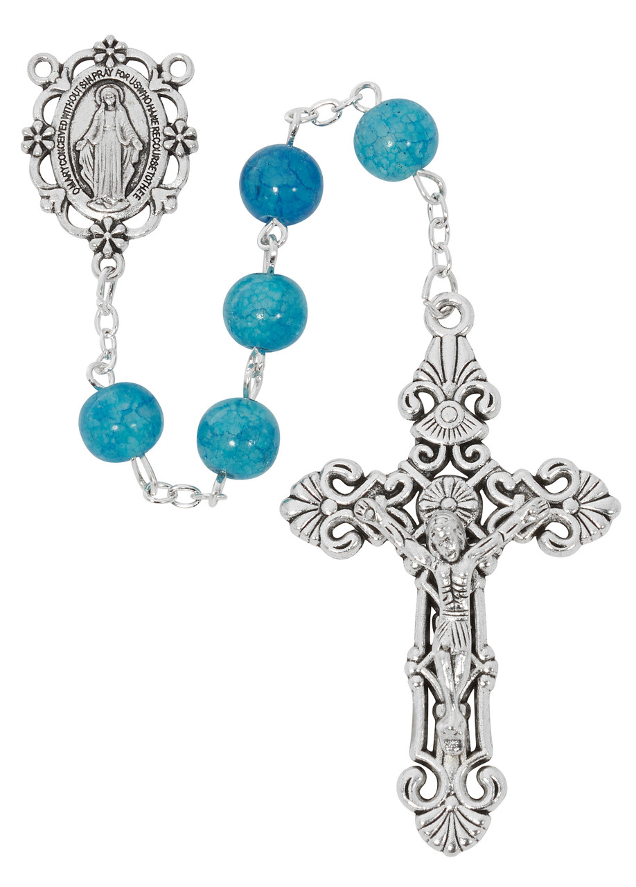 P627F) 8MM BLUE GLASS ROSARY - McVan