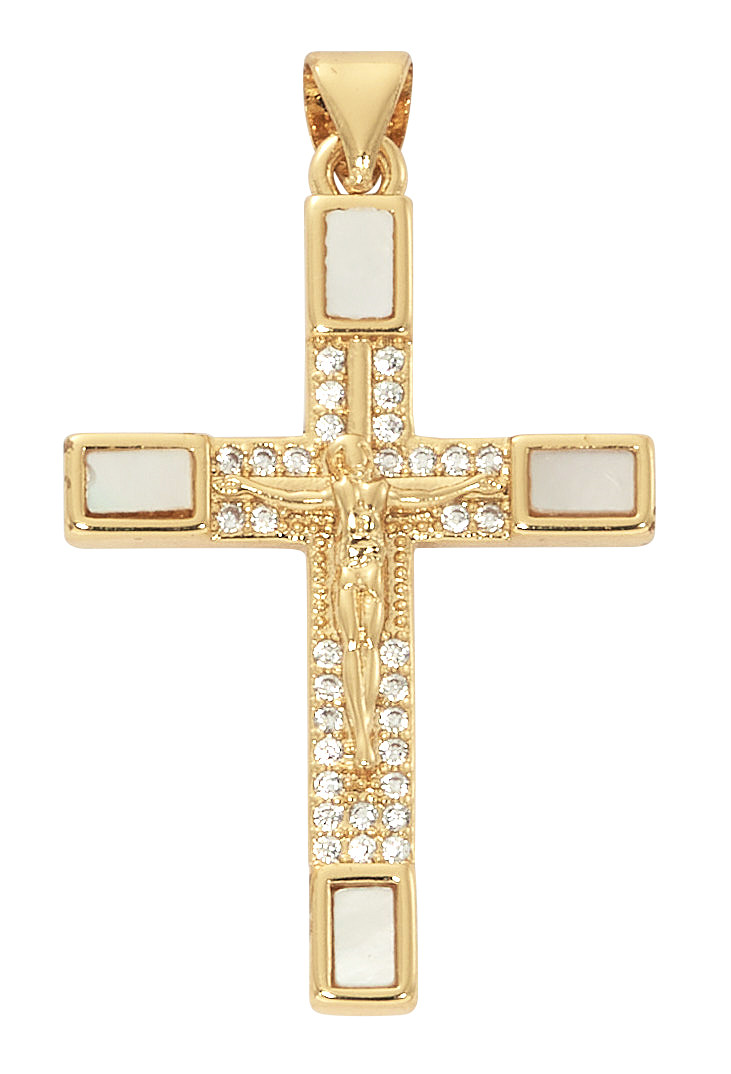 H103) GOLD PLATE M.O.P CRUCIFIX - McVan