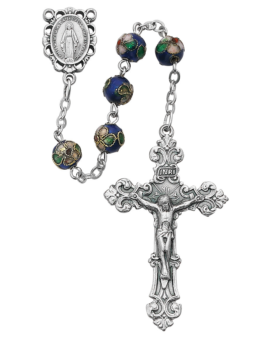 (766SF) 7MM BLUE REAL CLOISONNE ROSARY McVan