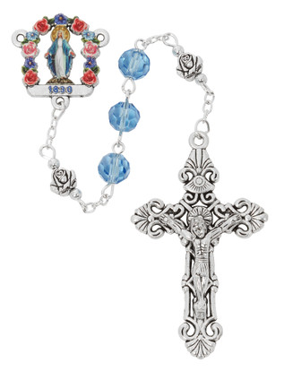 (P630R) 8MM BLUE GLASS CRYSTAL ROSARY