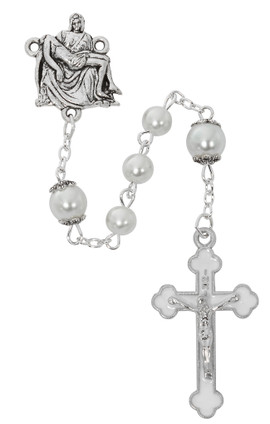 (P631X) PEARL PIETA ROSARY WITH ENAMEL