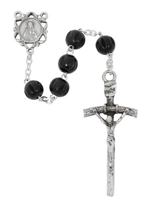 (P623F) BLACK WOOD CARVED ROSARY