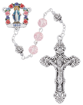 (P634F) 8MM PINK GLASS CRYSAL ROSARY