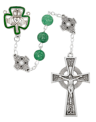 (P626F) 8MM GREEN GLASS IRISH ROSARY