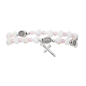 (B1053) PINK & WHITE HEART WRAP ROSARY