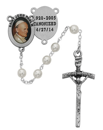 (R481DF) ST. JOHN PAUL 6MM PEARL ROSARY