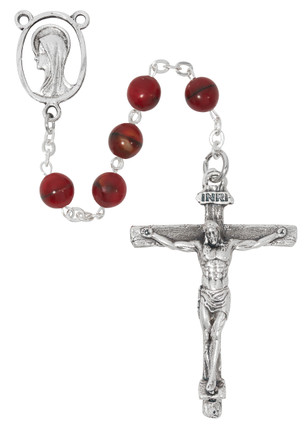(P283C) 7MM RED MARBELINE ROSARY