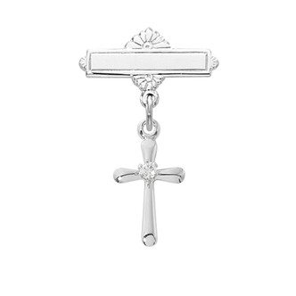(455L) SS CROSS W CZ STONE BABY PIN/W