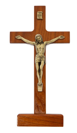 (80-215) 8" WALNUT STAIN STAND CRUCIFIX