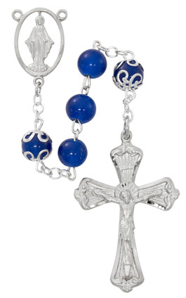 (R988RF) RF BLUE GLASS CAP O.F. ROSARY
