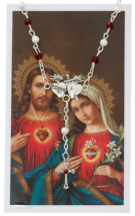 (NK96C) TWO HEART PEARL & GARNET NECKL