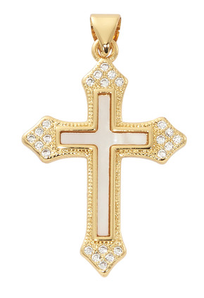 (H108) GOLD PLATE CRYSTAL M.O.P CROSS