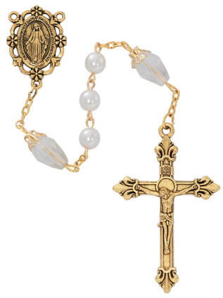 (P651R) 6MM PEARL & CRYSTAL ANTIQ GLD 