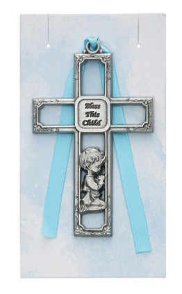 (PW13-B) PEWTER BOY CRIB CROSS/CARDED