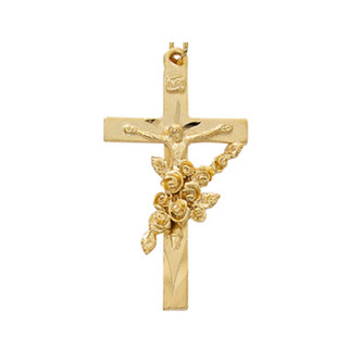 (H681) 24" CH G/PWT FLOWER CRUCIFIX