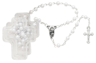 (901PRLCB) PEARL ROSARY IN CROSS BOX