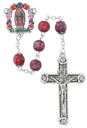 (P669X) 8MM FUCHSIA GUADALUPE ROSARY
